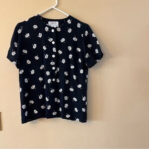 Talbots Petite Floral Short Sleeve Button Down Shirt Size 2P